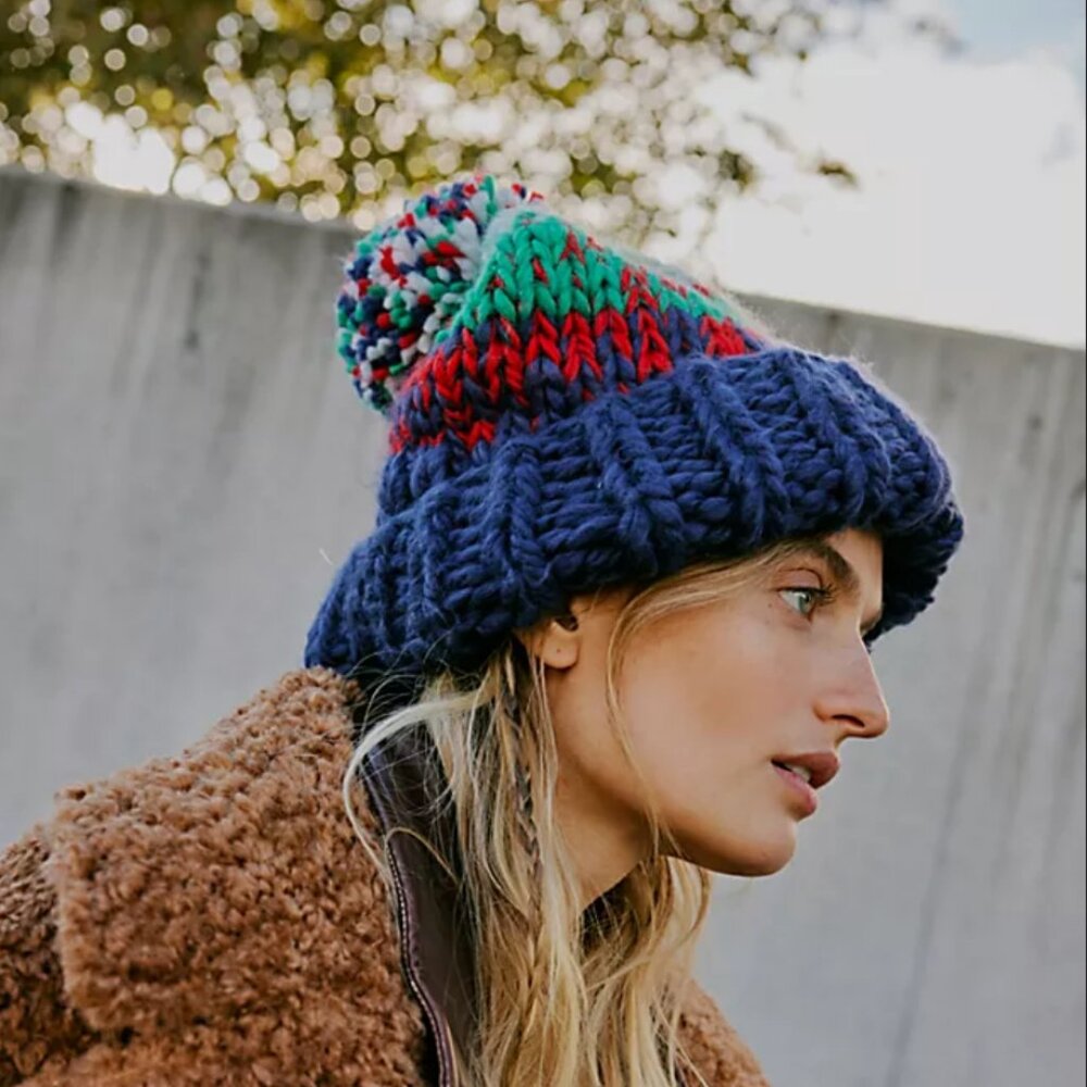 NWOT Free People Tide Stripe Knit Pom Beanie